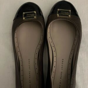 Marc By Marc Jacobs Black Patent and Brown Leather Flats